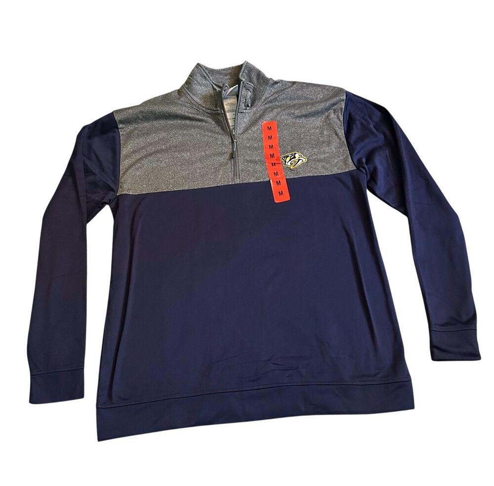 Nashville Predators 1/4 Zip Pullover Mens Med NHL Hockey Lightweight Blue & Gray